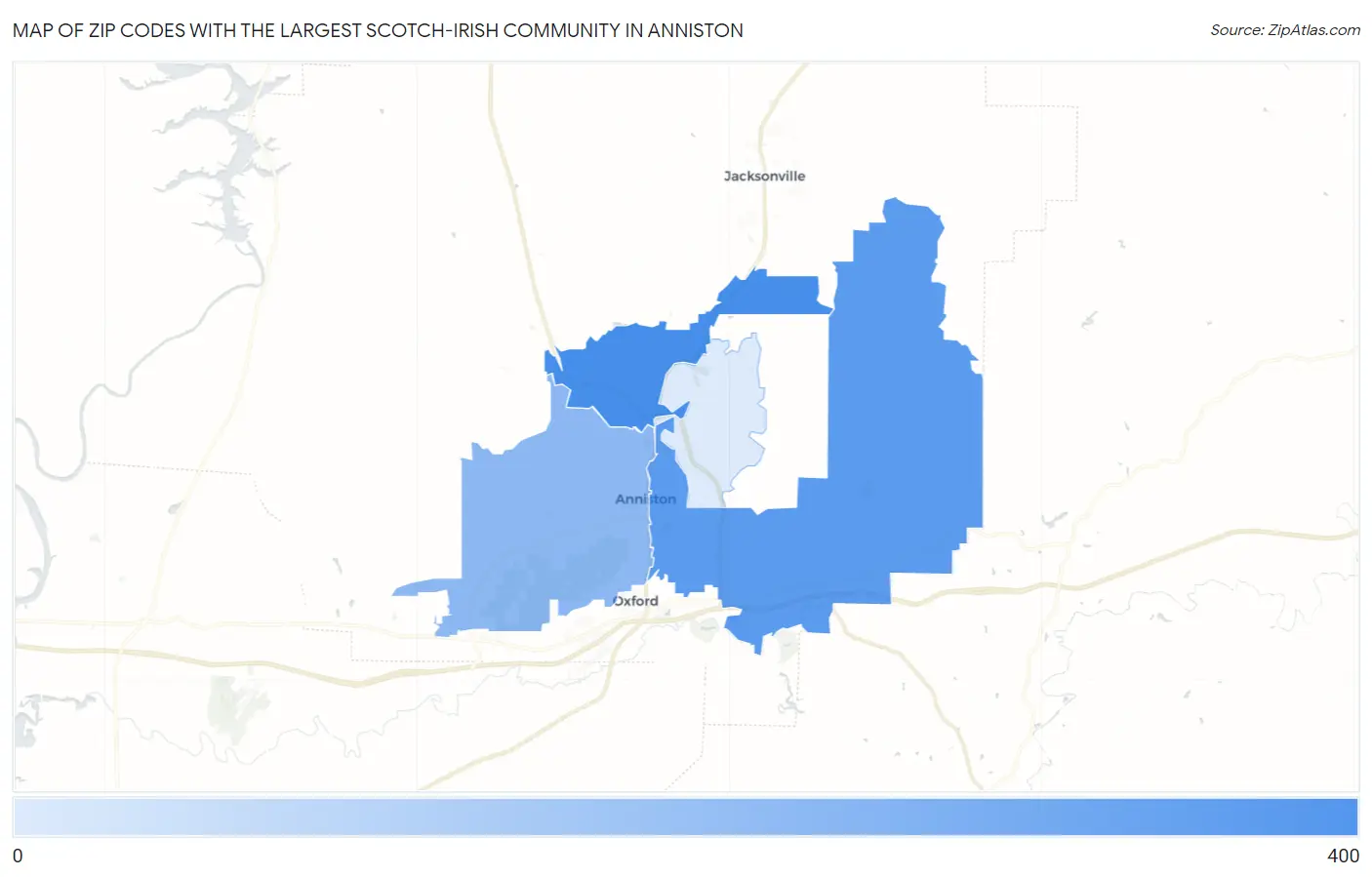 Zip Codes with the Largest Scotch-Irish Community in Anniston Map