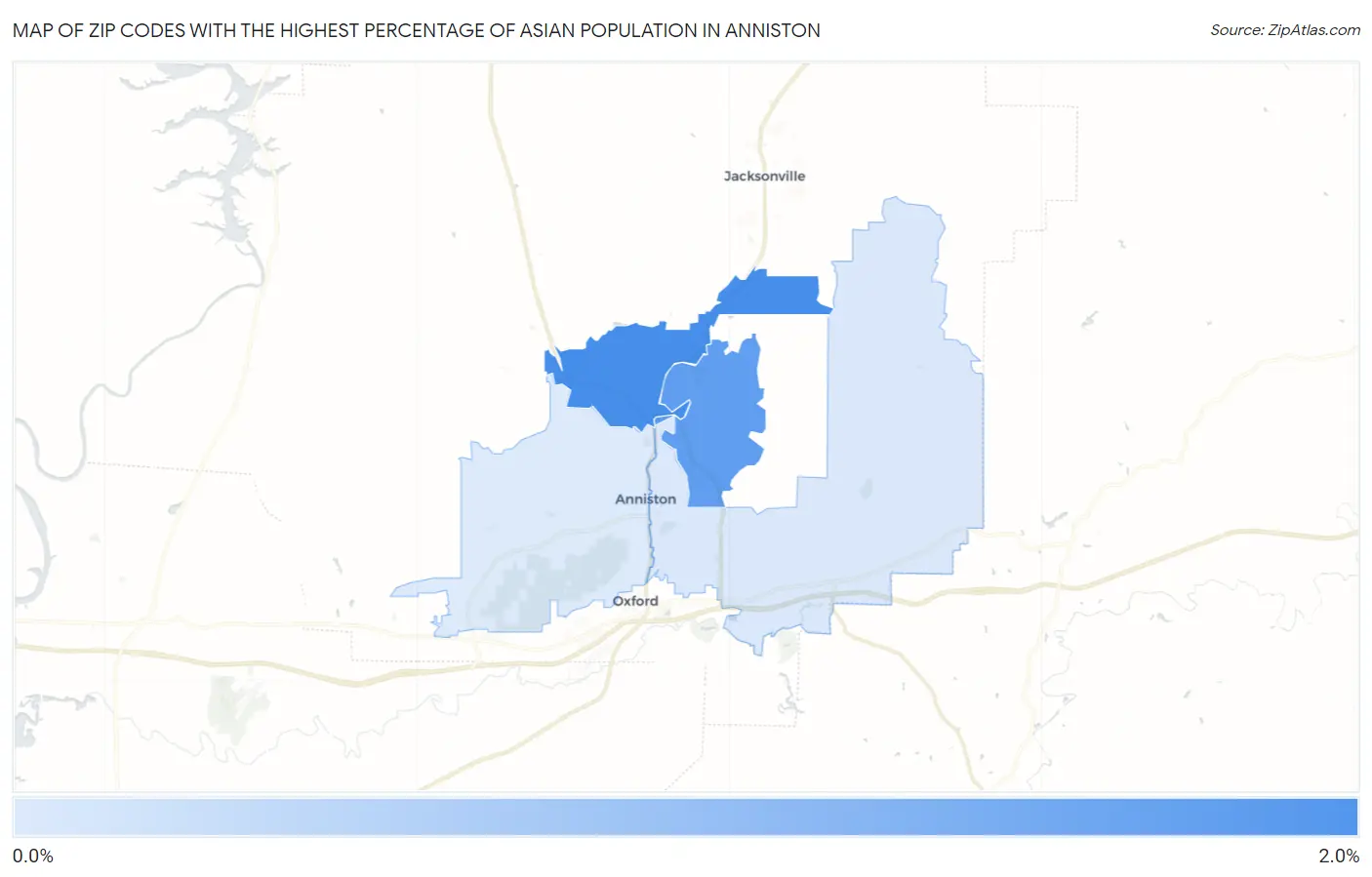 Zip Codes with the Highest Percentage of Asian Population in Anniston Map