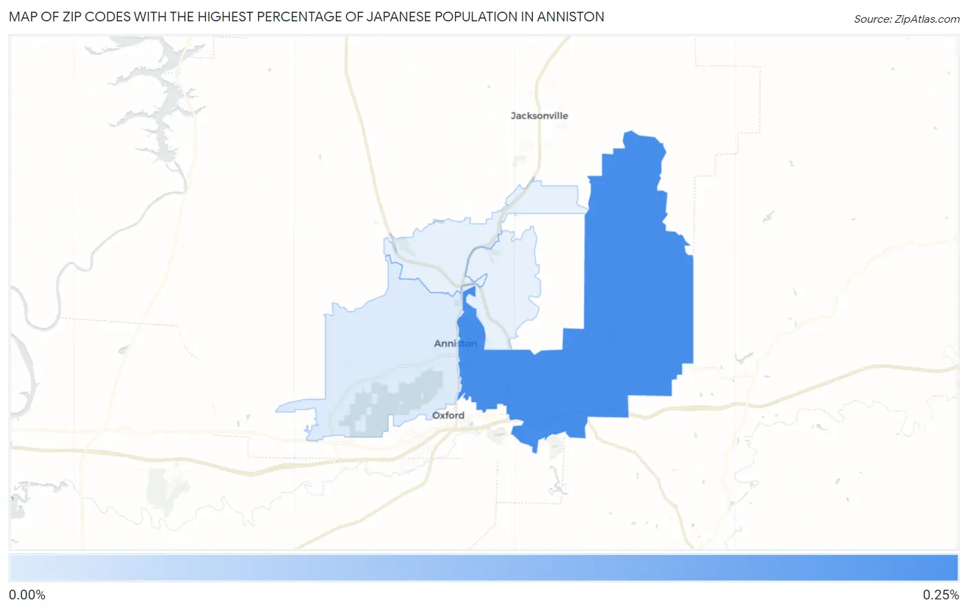 Zip Codes with the Highest Percentage of Japanese Population in Anniston Map