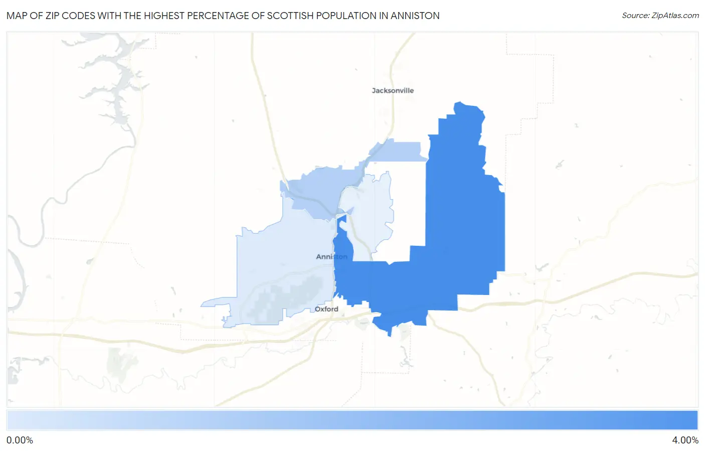 Zip Codes with the Highest Percentage of Scottish Population in Anniston Map