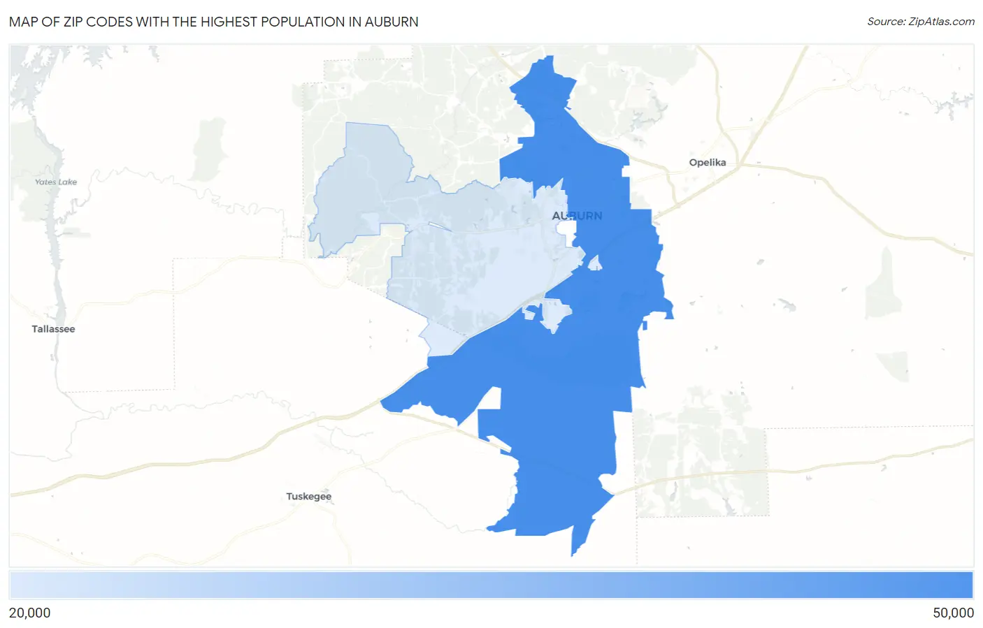 Zip Codes with the Highest Population in Auburn Map