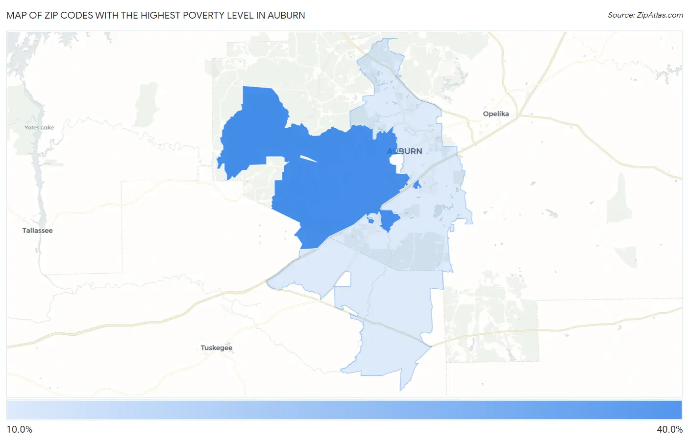 Zip Codes with the Highest Poverty Level in Auburn Map