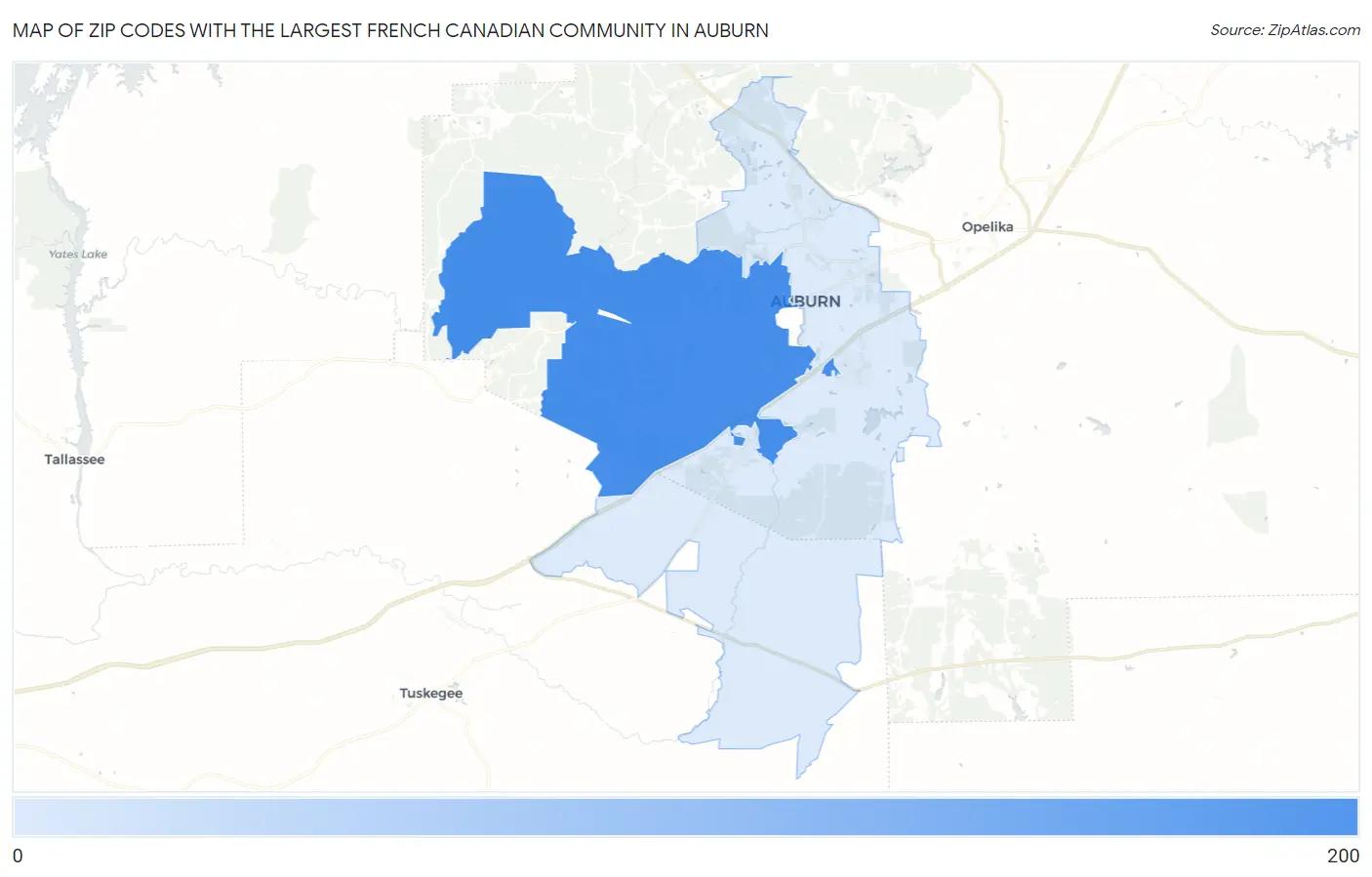 Zip Codes with the Largest French Canadian Community in Auburn Map