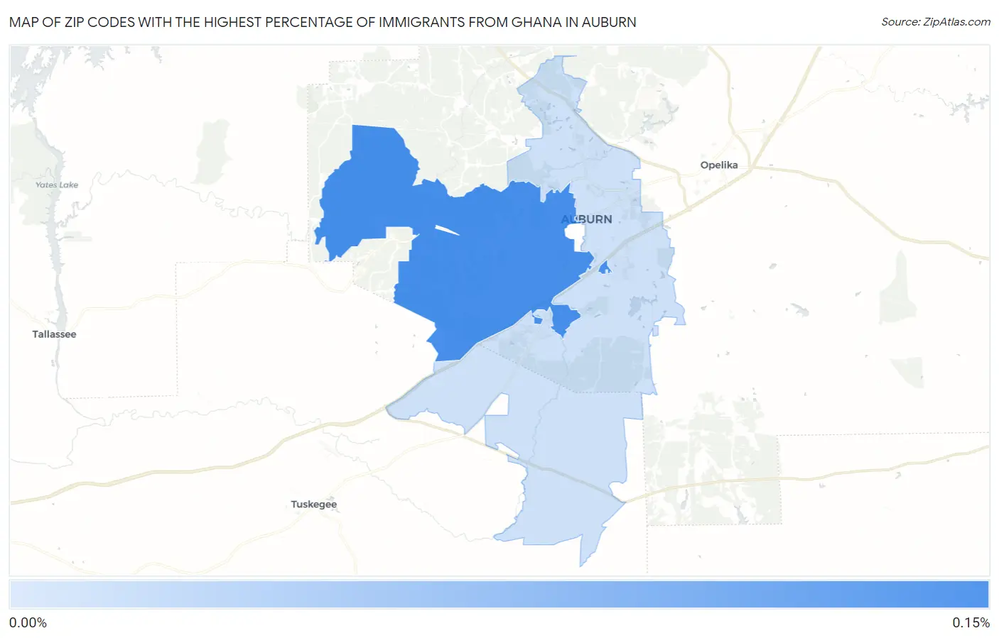 Zip Codes with the Highest Percentage of Immigrants from Ghana in Auburn Map
