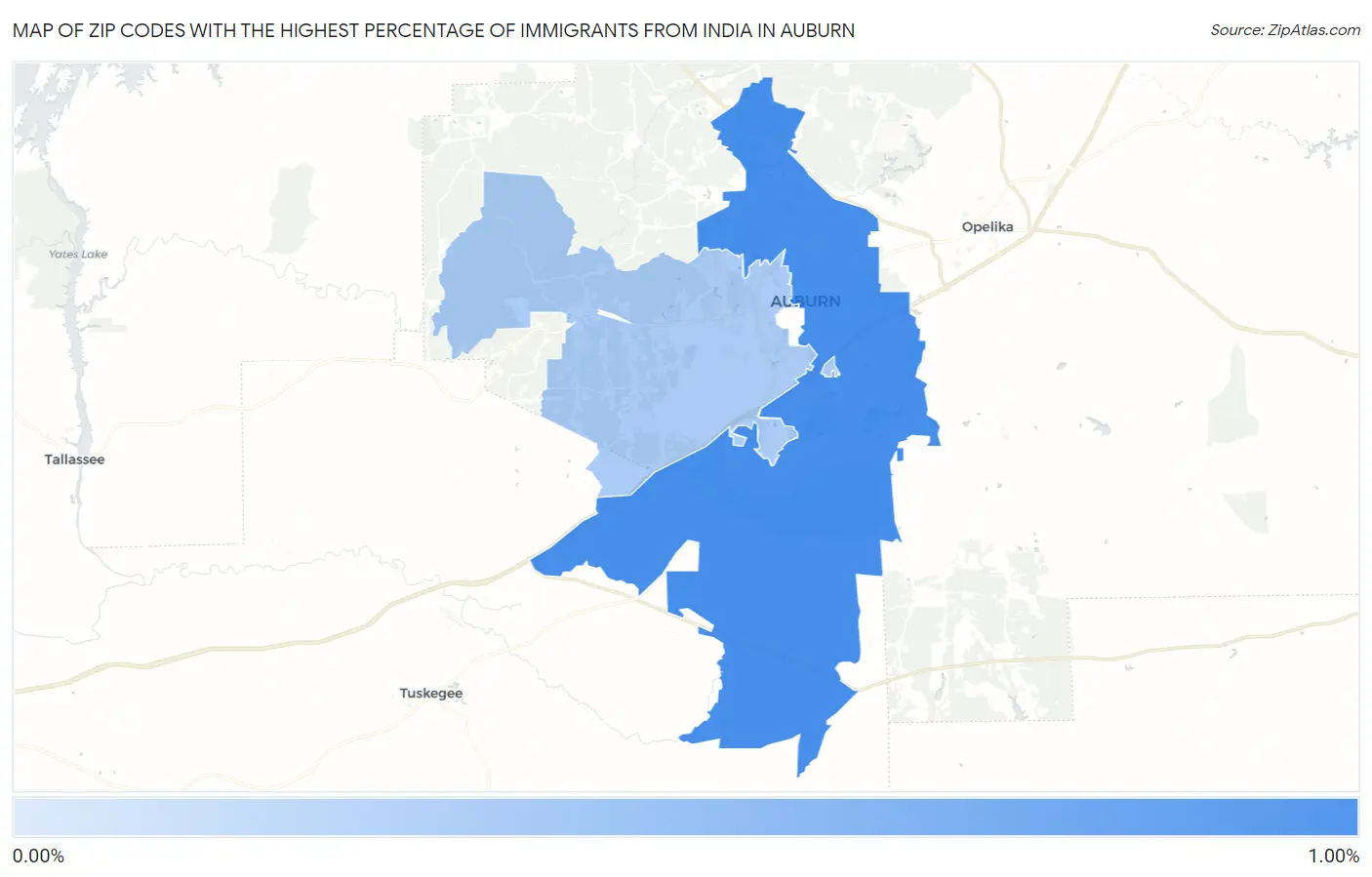 Zip Codes with the Highest Percentage of Immigrants from India in Auburn Map