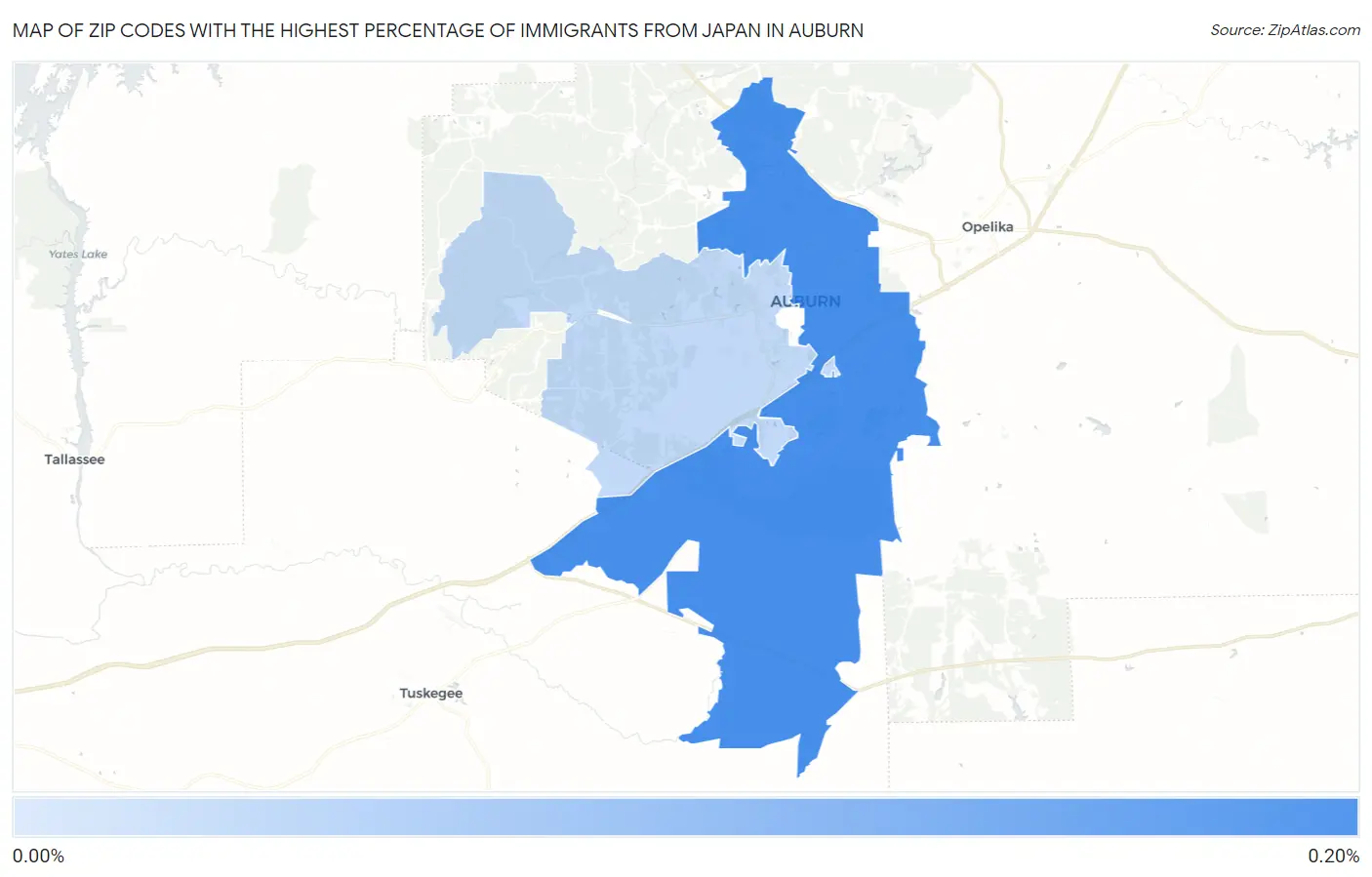 Zip Codes with the Highest Percentage of Immigrants from Japan in Auburn Map