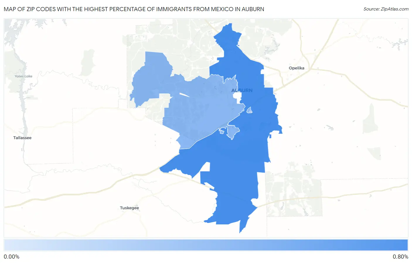 Zip Codes with the Highest Percentage of Immigrants from Mexico in Auburn Map
