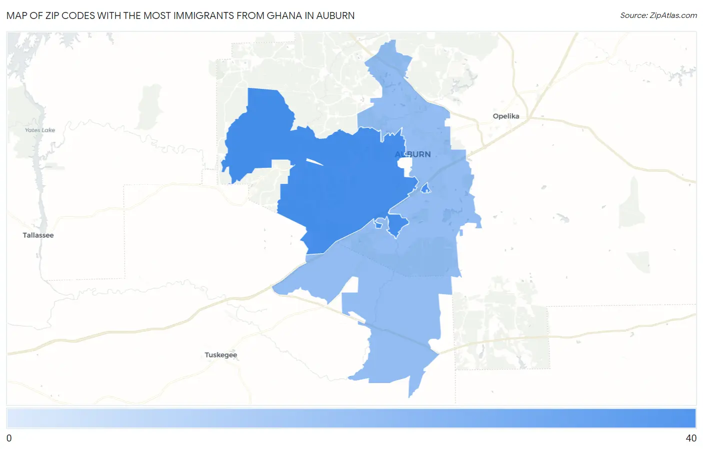 Zip Codes with the Most Immigrants from Ghana in Auburn Map