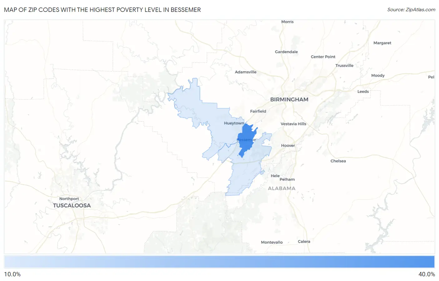 Zip Codes with the Highest Poverty Level in Bessemer Map