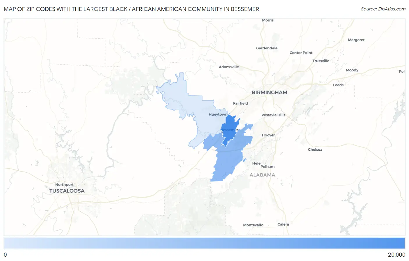 Zip Codes with the Largest Black / African American Community in Bessemer Map