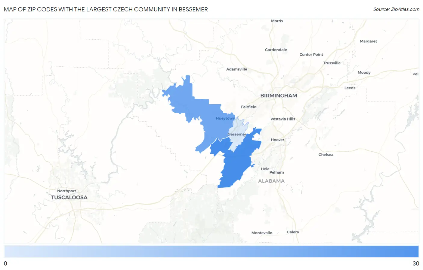 Zip Codes with the Largest Czech Community in Bessemer Map