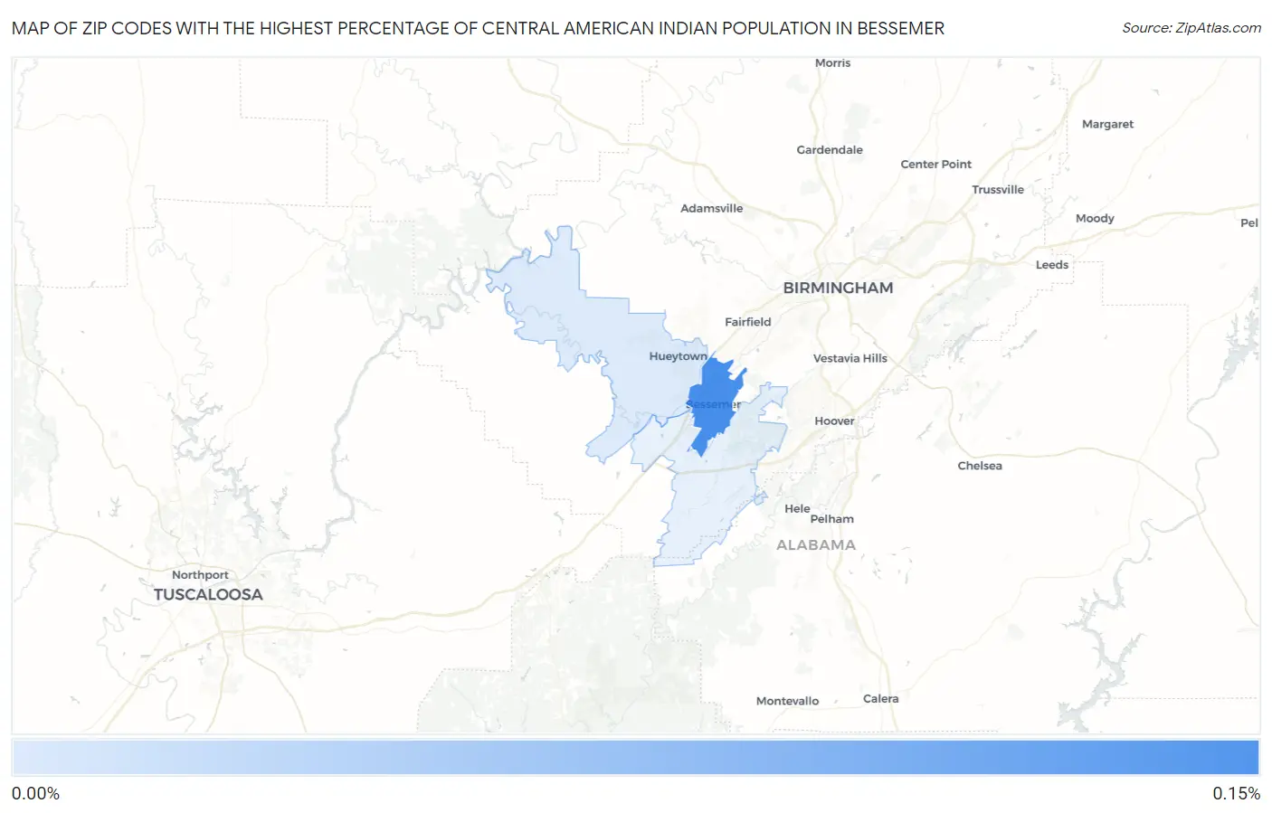 Zip Codes with the Highest Percentage of Central American Indian Population in Bessemer Map
