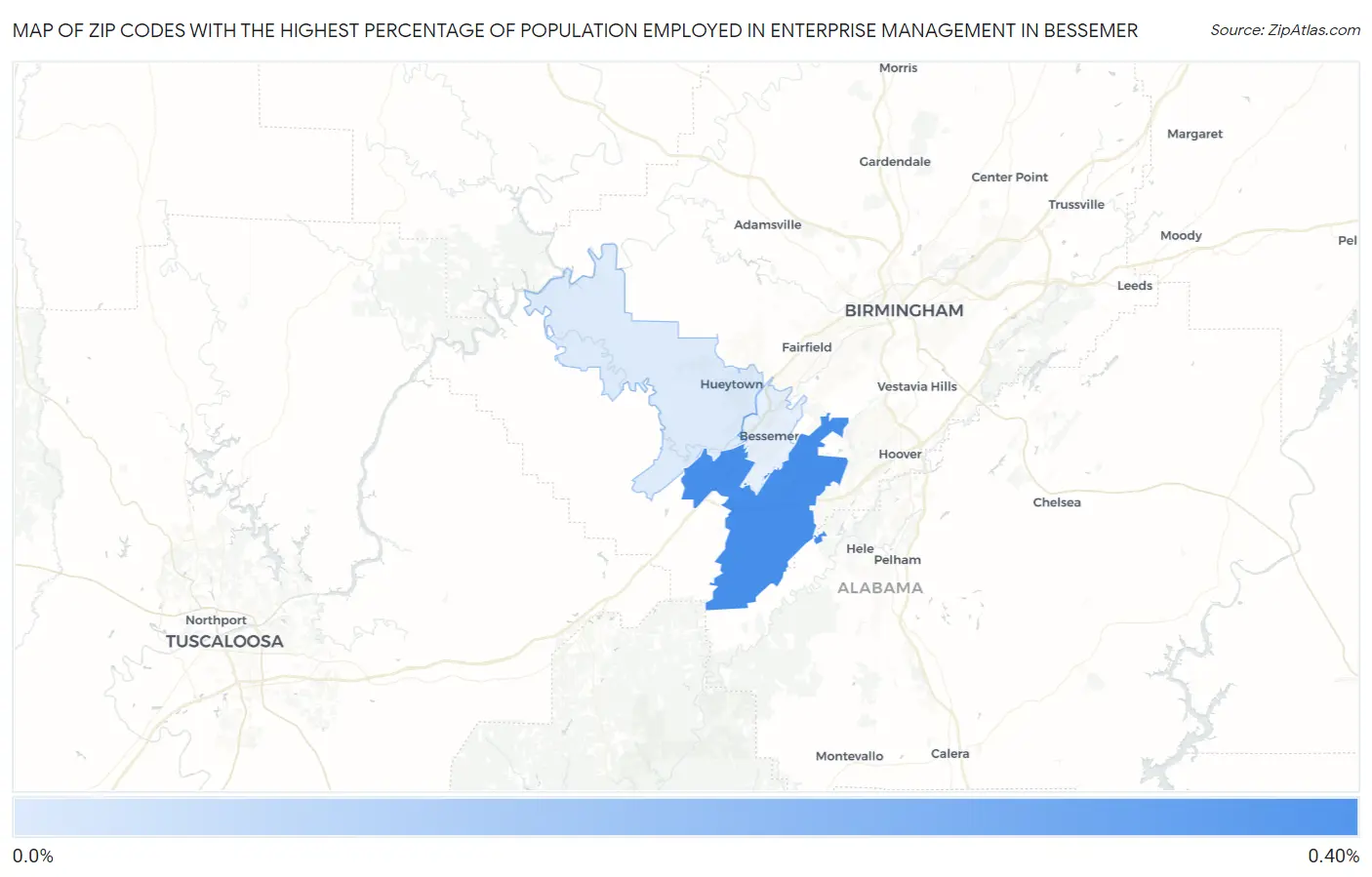 Zip Codes with the Highest Percentage of Population Employed in Enterprise Management in Bessemer Map