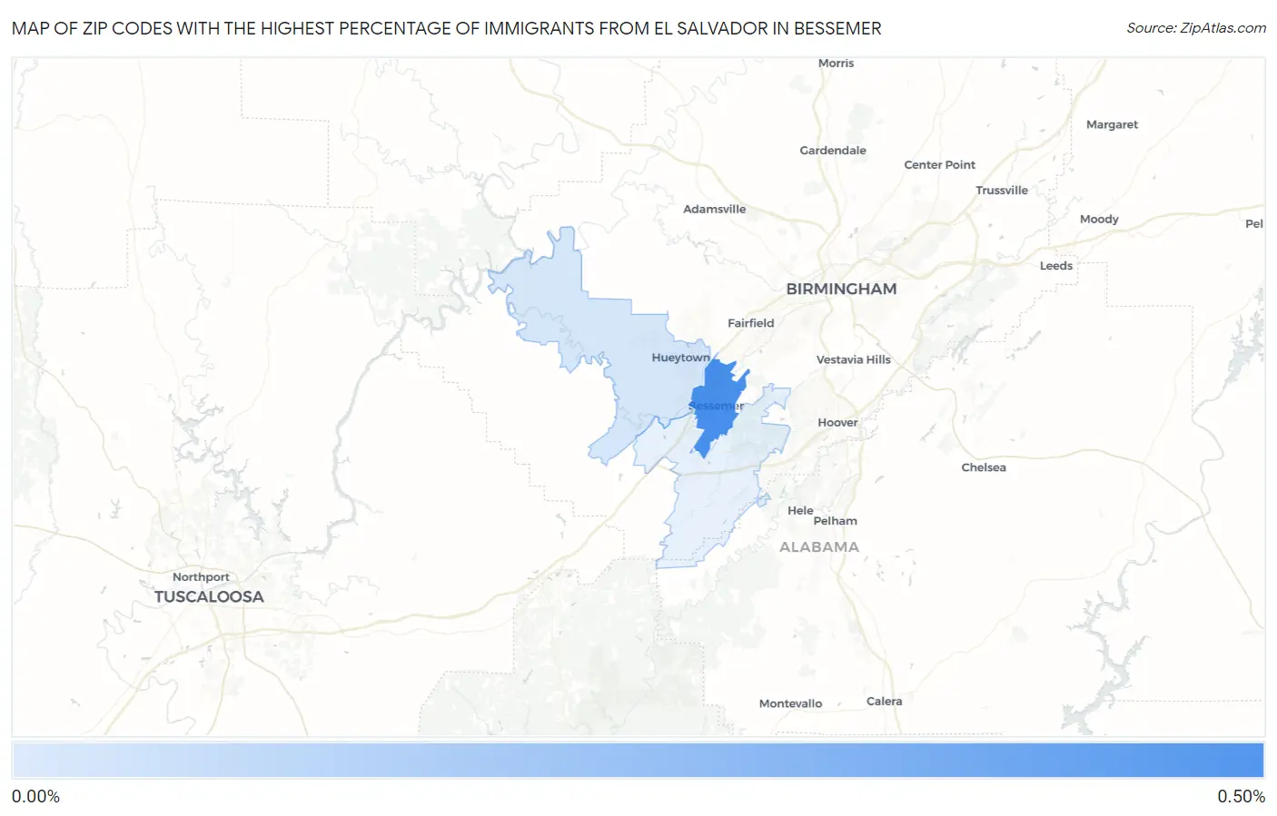 Zip Codes with the Highest Percentage of Immigrants from El Salvador in Bessemer Map