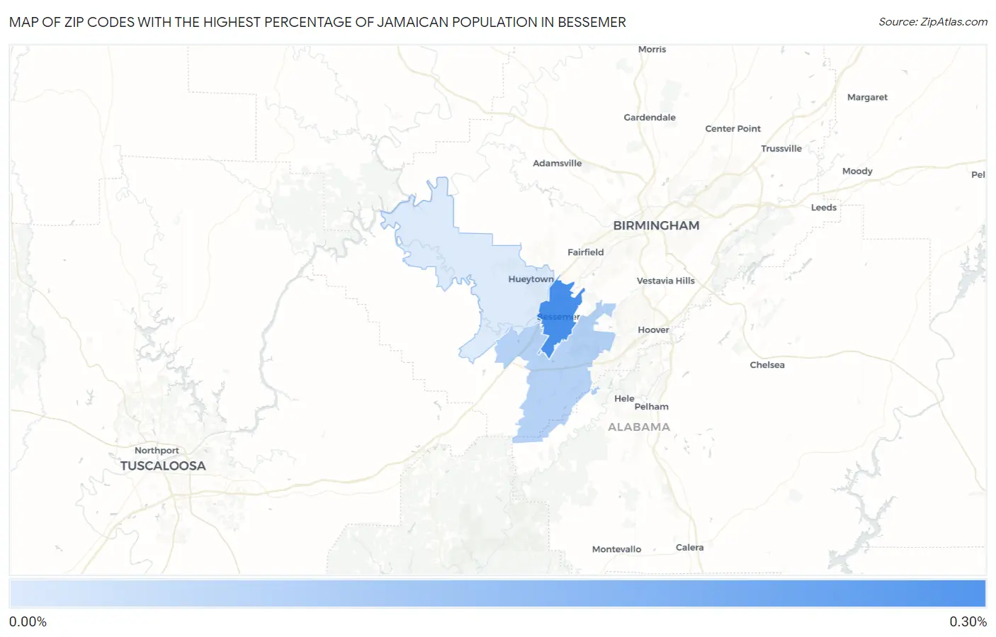 Zip Codes with the Highest Percentage of Jamaican Population in Bessemer Map