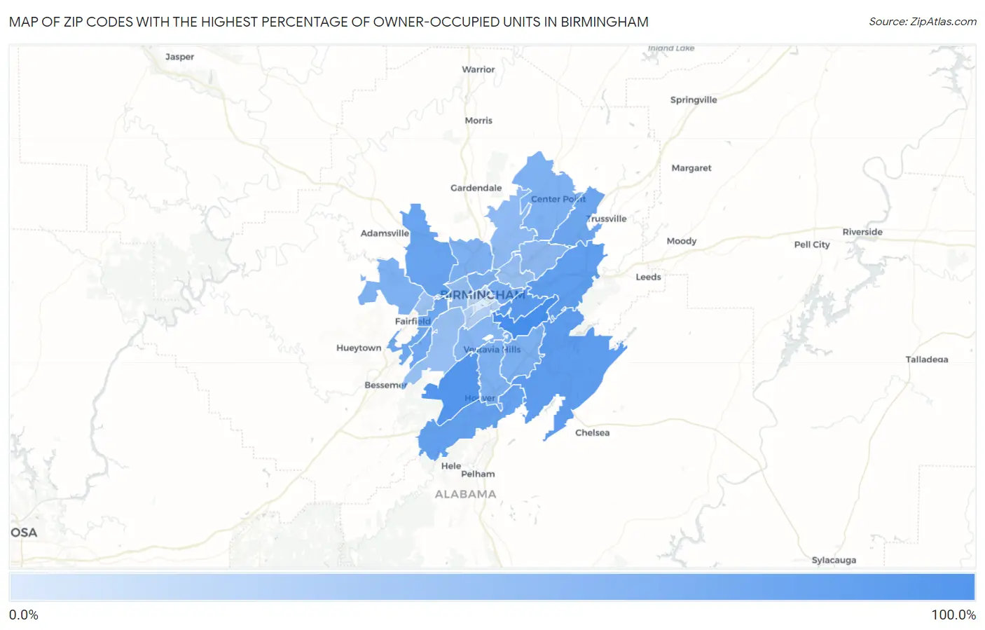 Zip Codes with the Highest Percentage of Owner-Occupied Units in Birmingham Map