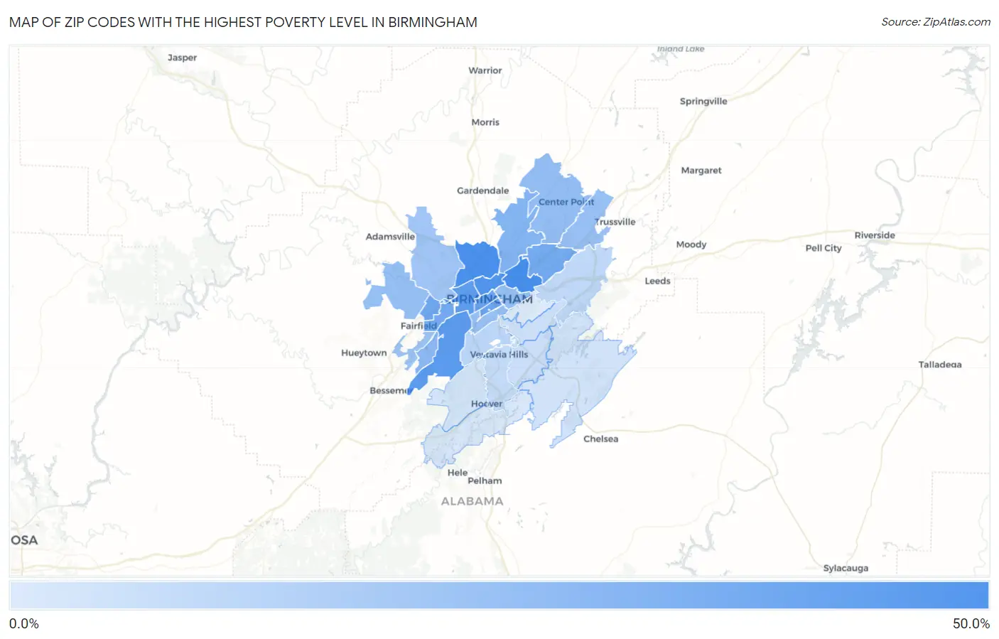 Zip Codes with the Highest Poverty Level in Birmingham Map