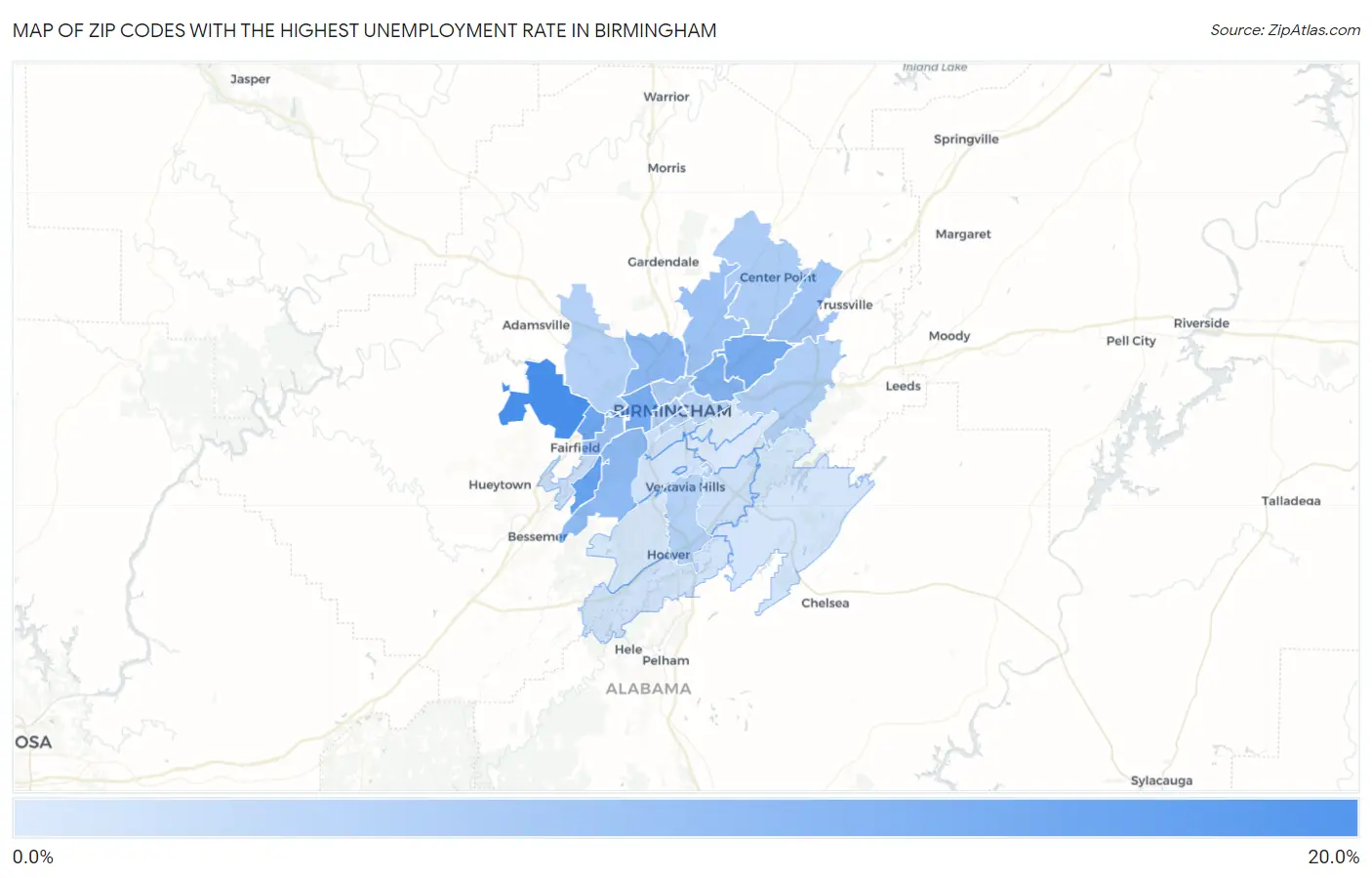 Zip Codes with the Highest Unemployment Rate in Birmingham Map