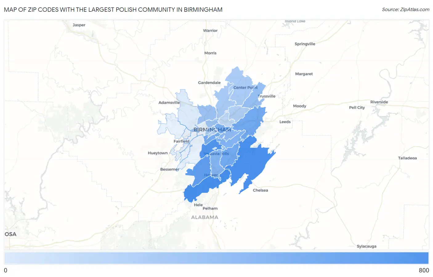 Zip Codes with the Largest Polish Community in Birmingham Map