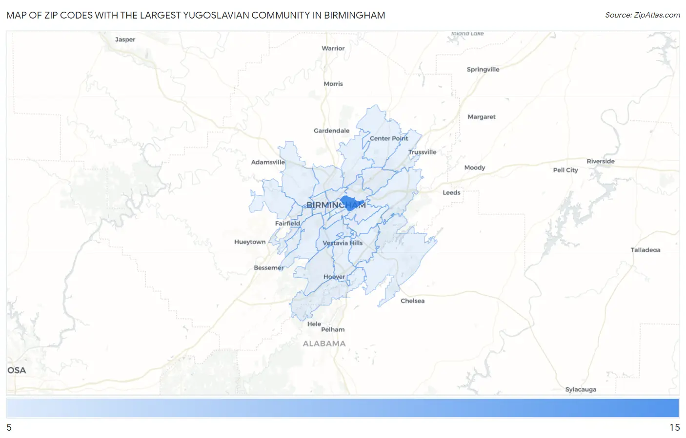 Zip Codes with the Largest Yugoslavian Community in Birmingham Map