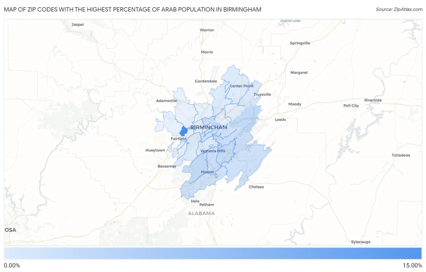 Zip Codes with the Highest Percentage of Arab Population in Birmingham Map