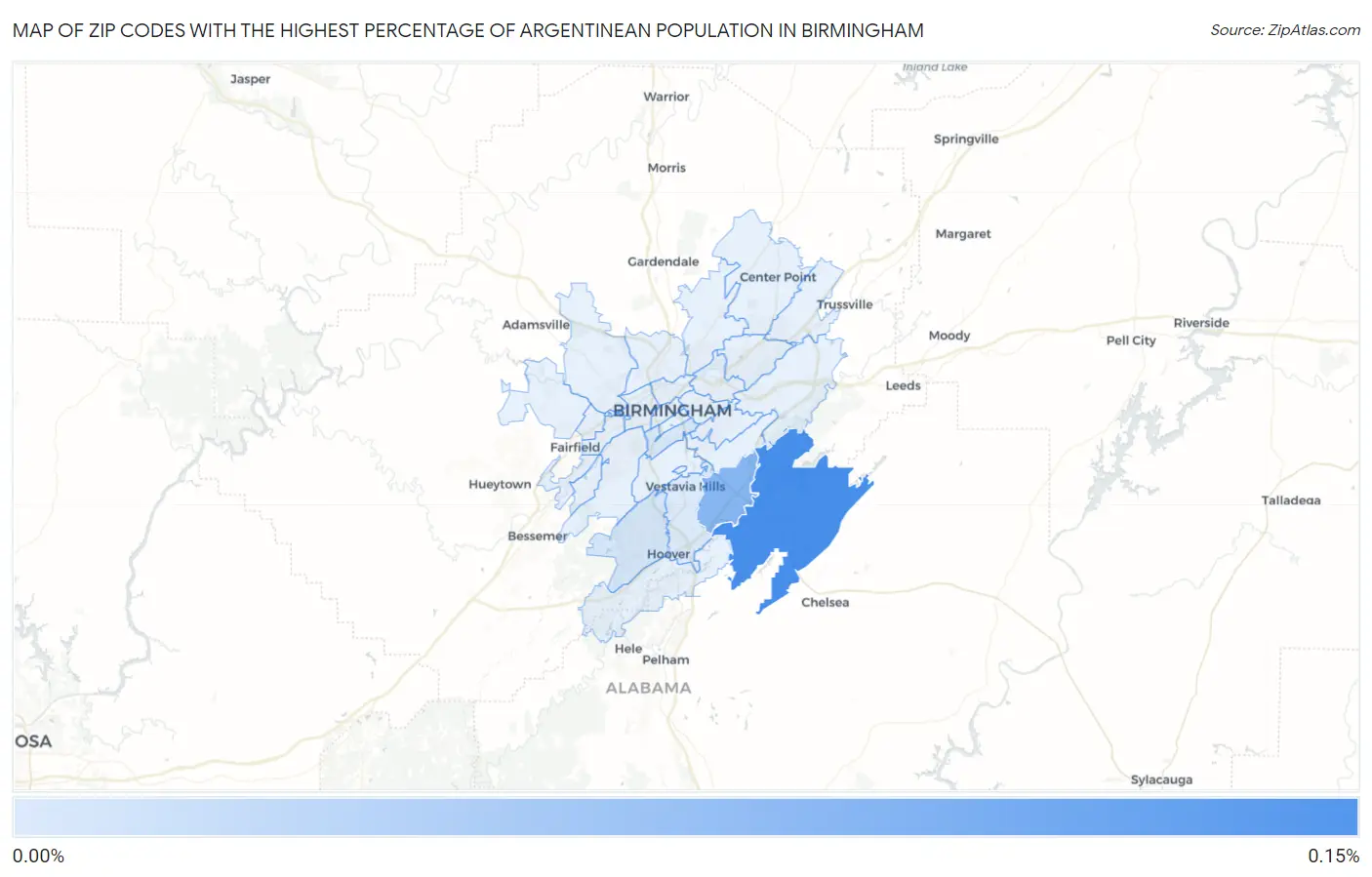 Zip Codes with the Highest Percentage of Argentinean Population in Birmingham Map