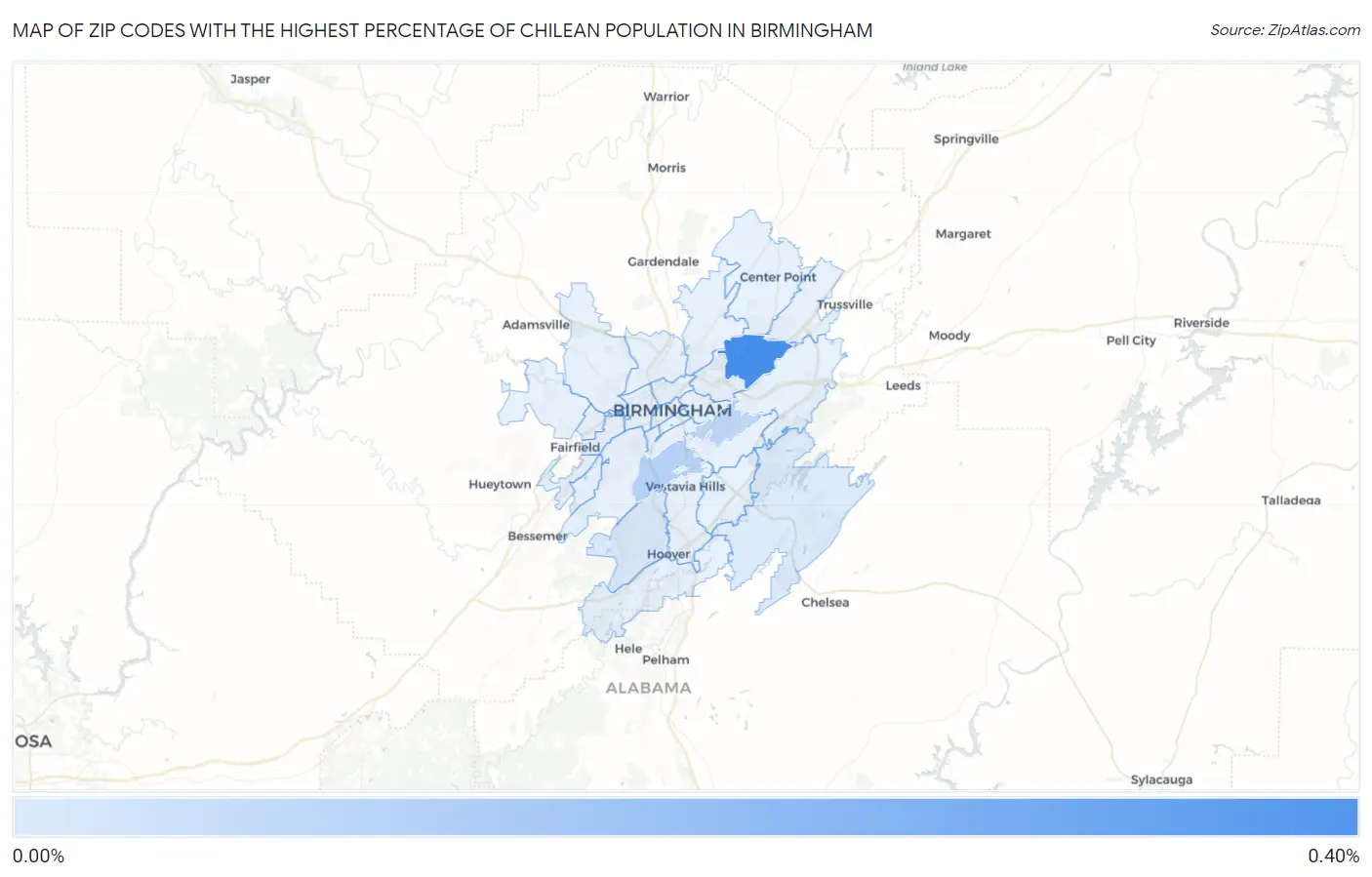 Zip Codes with the Highest Percentage of Chilean Population in Birmingham Map