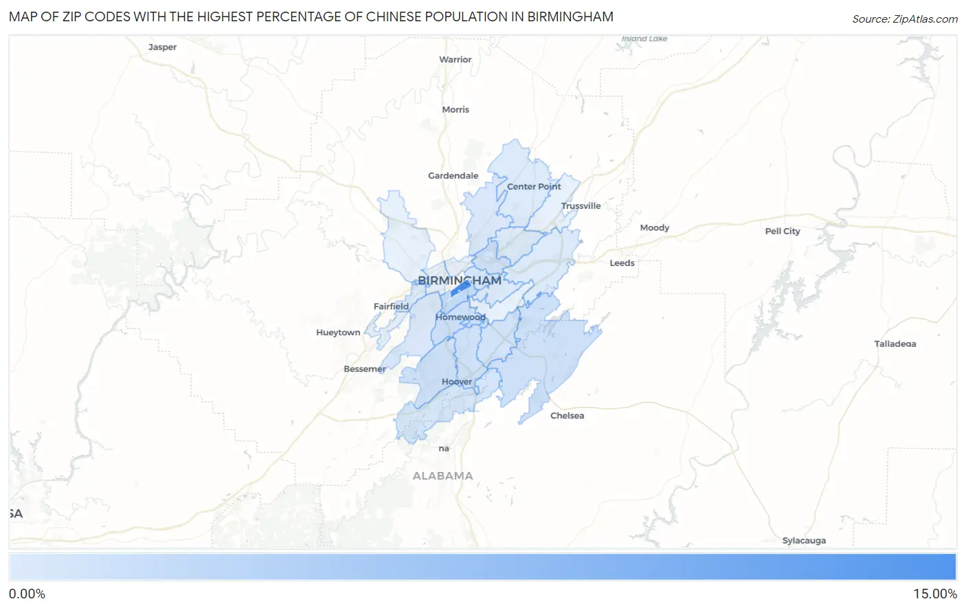 Zip Codes with the Highest Percentage of Chinese Population in Birmingham Map