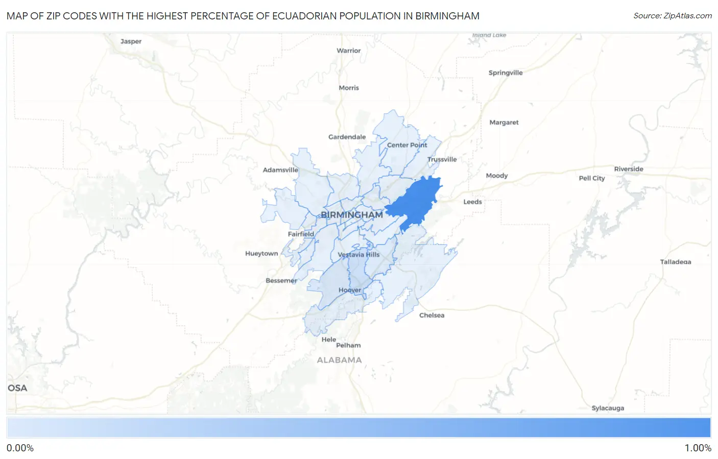 Zip Codes with the Highest Percentage of Ecuadorian Population in Birmingham Map