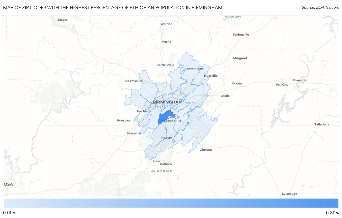 Zip Codes with the Highest Percentage of Ethiopian Population in Birmingham Map