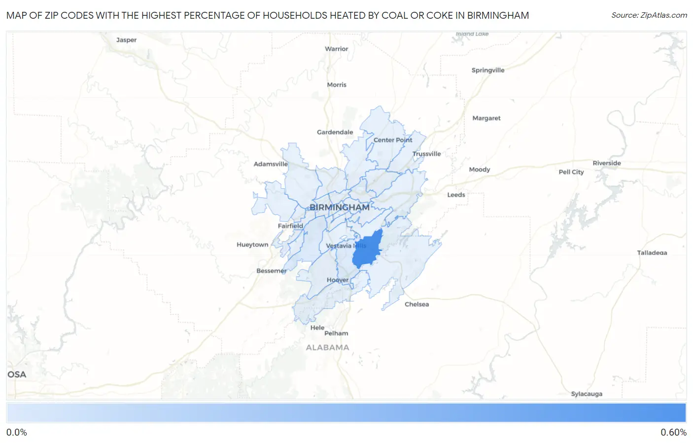 Zip Codes with the Highest Percentage of Households Heated by Coal or Coke in Birmingham Map