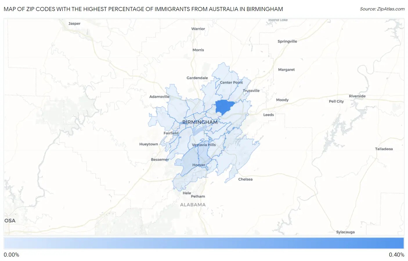 Zip Codes with the Highest Percentage of Immigrants from Australia in Birmingham Map