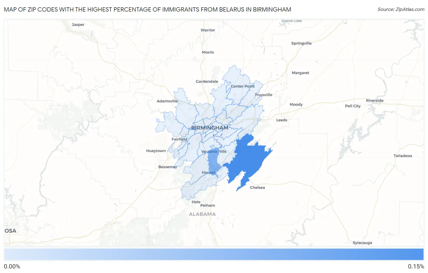 Zip Codes with the Highest Percentage of Immigrants from Belarus in Birmingham Map