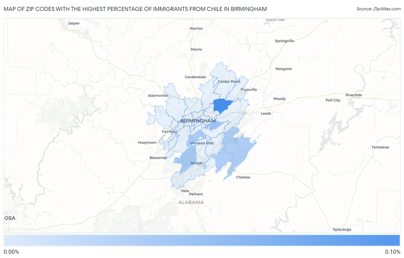 Zip Codes with the Highest Percentage of Immigrants from Chile in Birmingham Map