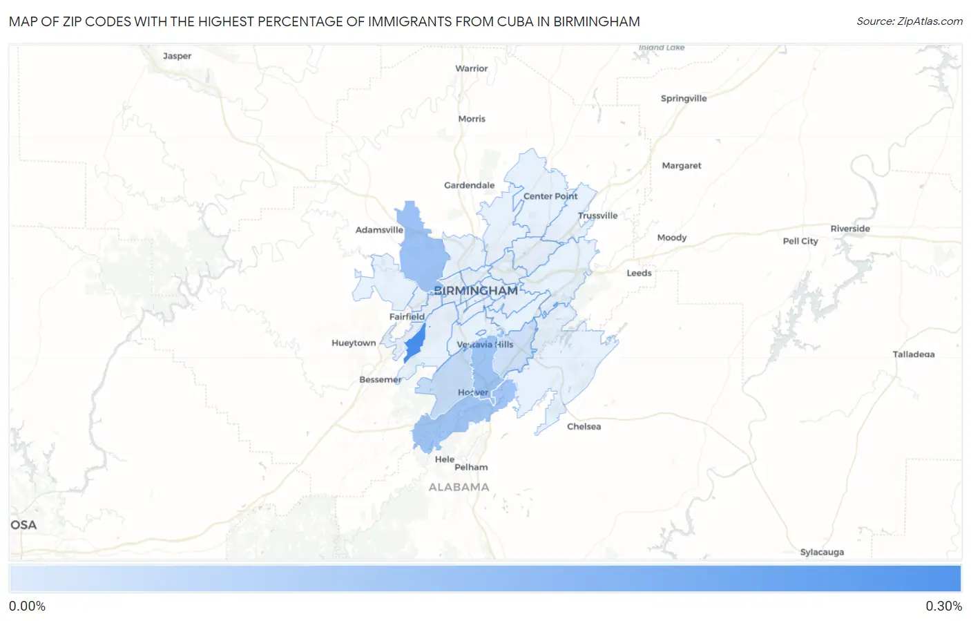 Zip Codes with the Highest Percentage of Immigrants from Cuba in Birmingham Map