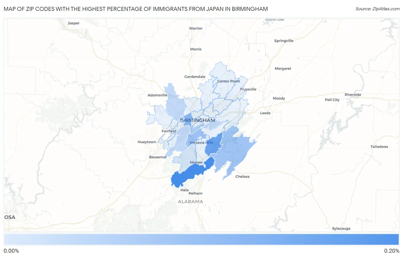 Zip Codes with the Highest Percentage of Immigrants from Japan in Birmingham Map