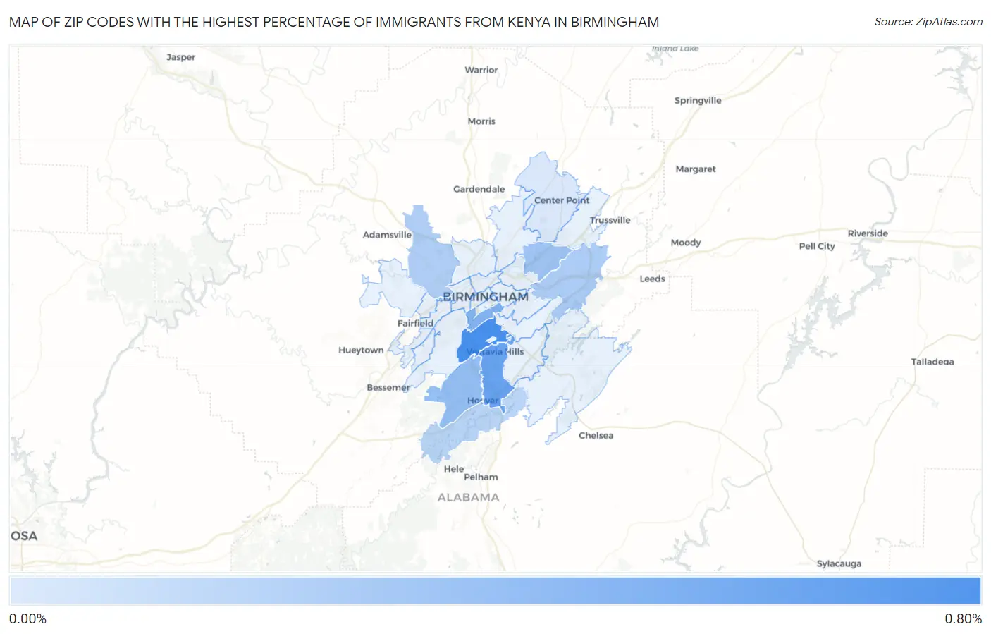 Zip Codes with the Highest Percentage of Immigrants from Kenya in Birmingham Map