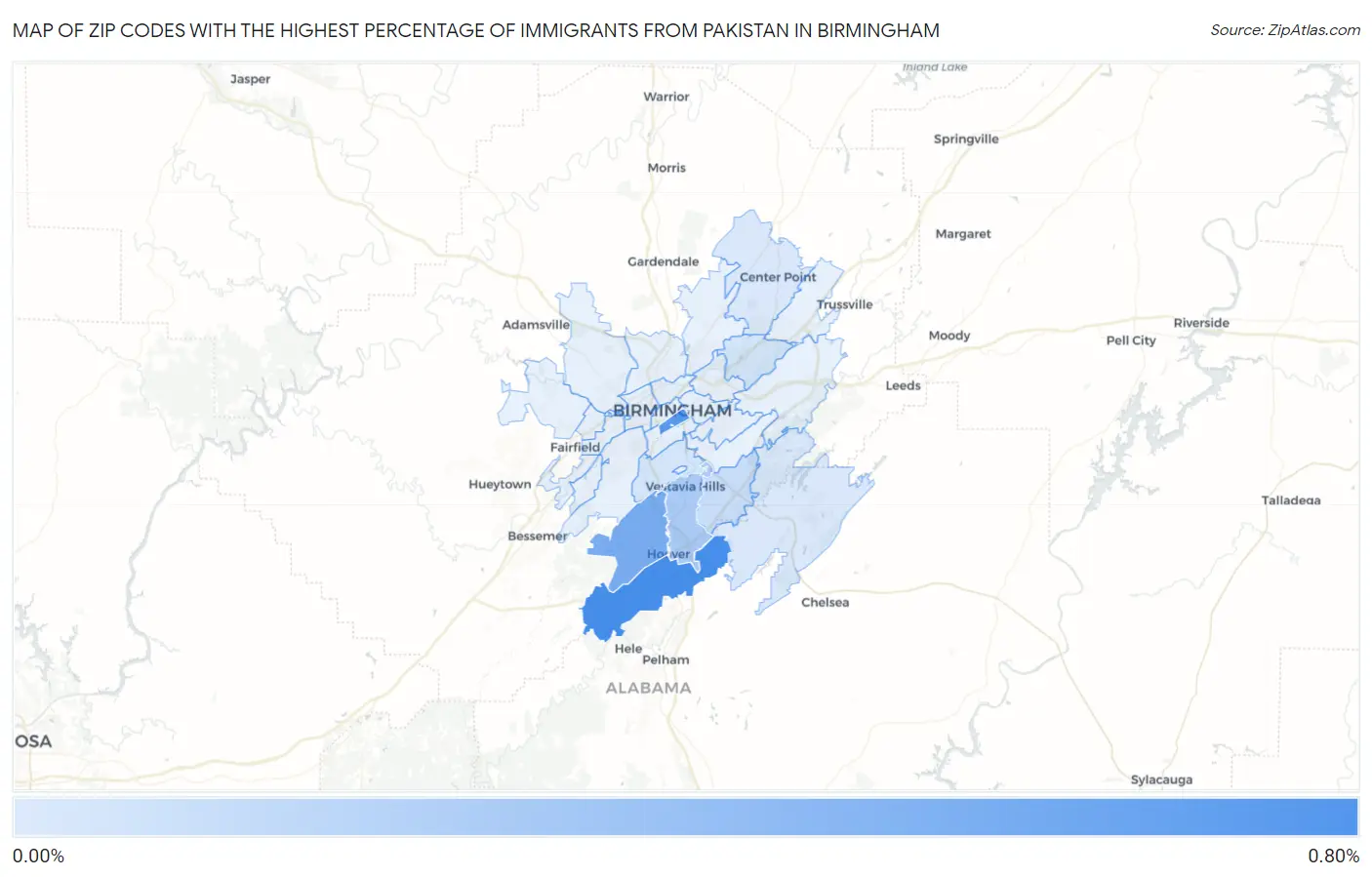 Zip Codes with the Highest Percentage of Immigrants from Pakistan in Birmingham Map
