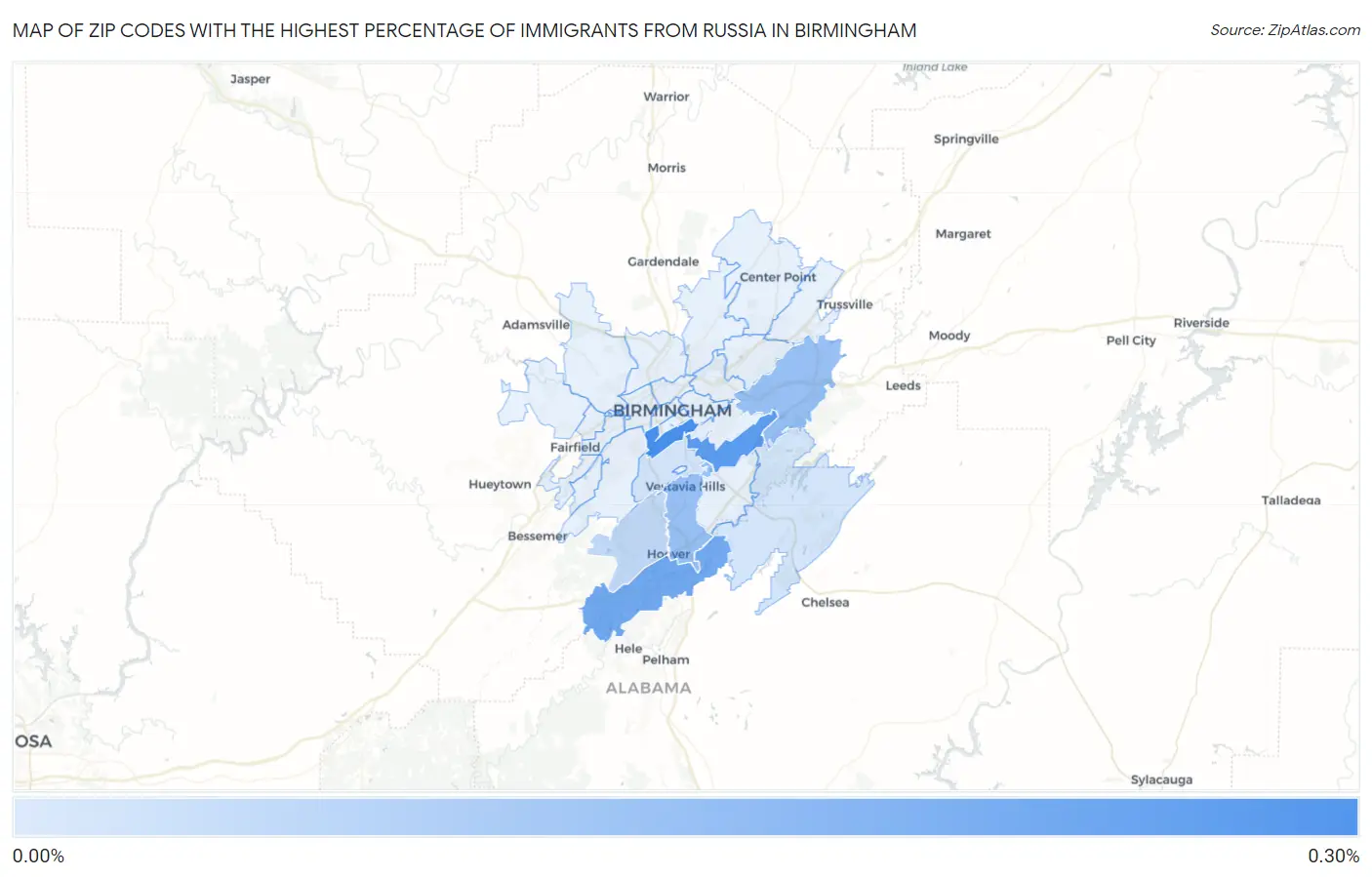 Zip Codes with the Highest Percentage of Immigrants from Russia in Birmingham Map