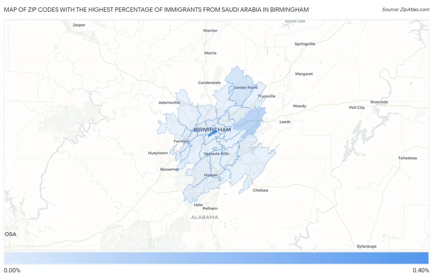 Zip Codes with the Highest Percentage of Immigrants from Saudi Arabia in Birmingham Map