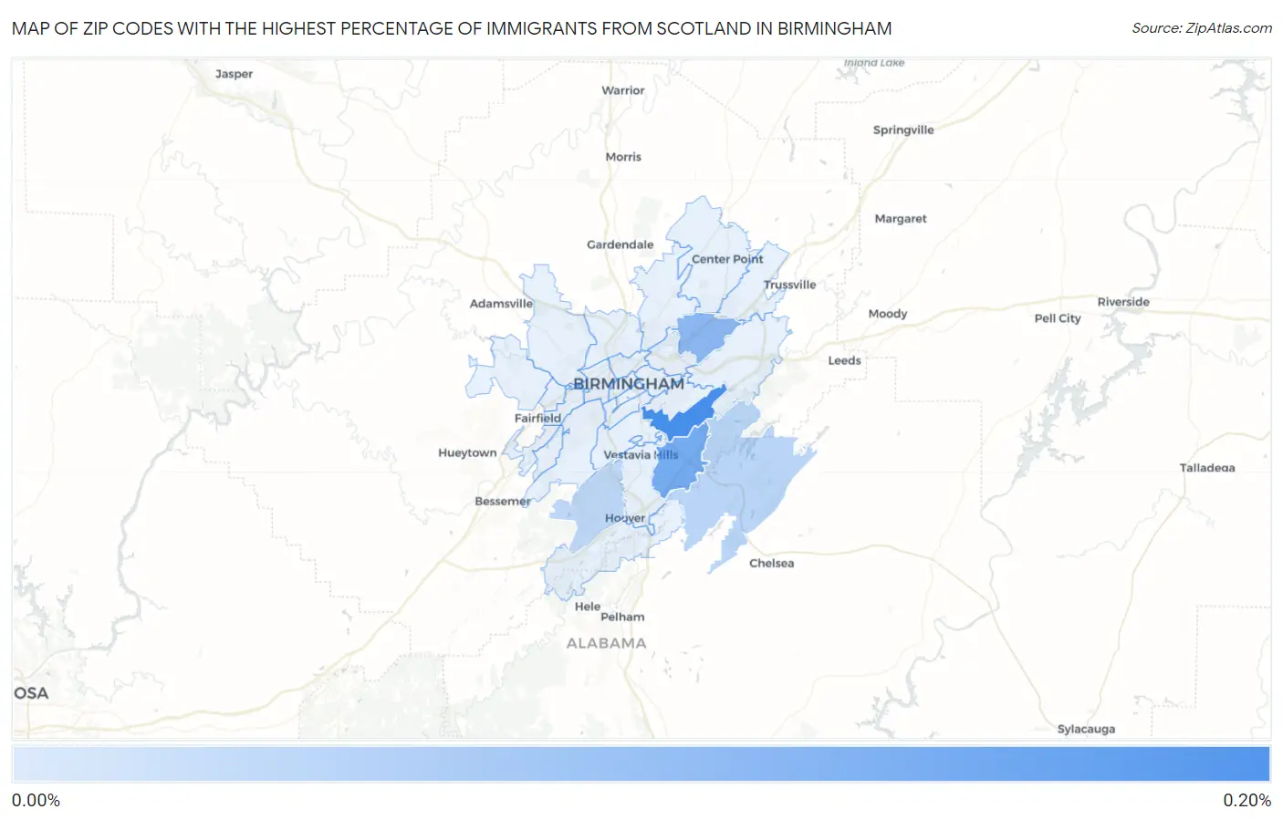 Zip Codes with the Highest Percentage of Immigrants from Scotland in Birmingham Map
