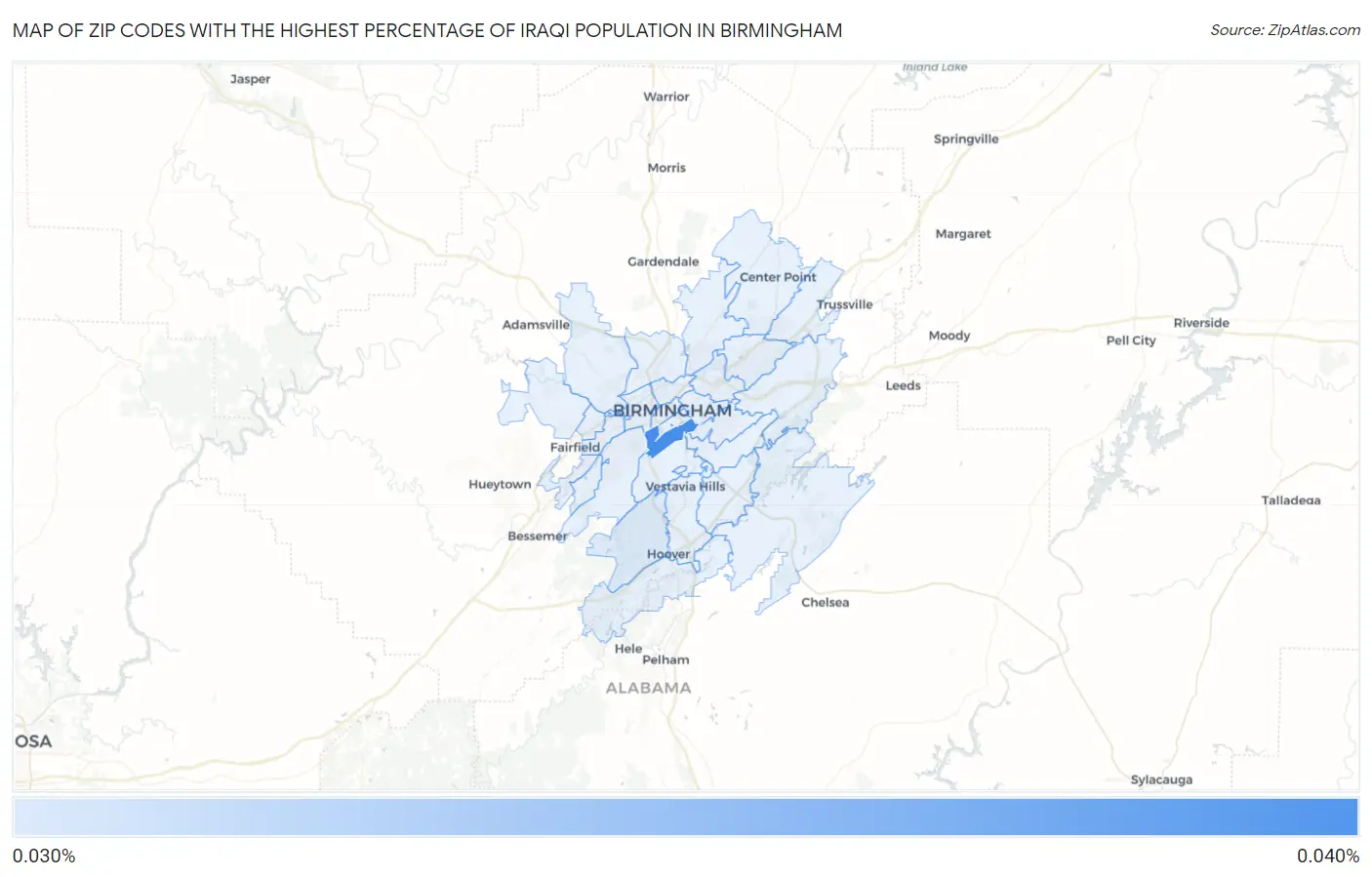 Zip Codes with the Highest Percentage of Iraqi Population in Birmingham Map