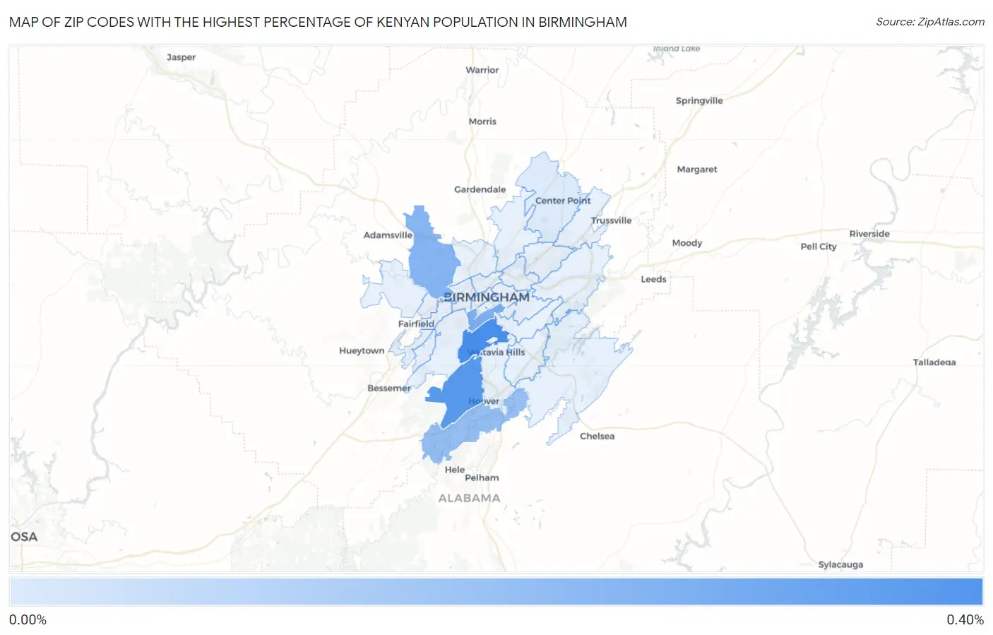 Zip Codes with the Highest Percentage of Kenyan Population in Birmingham Map
