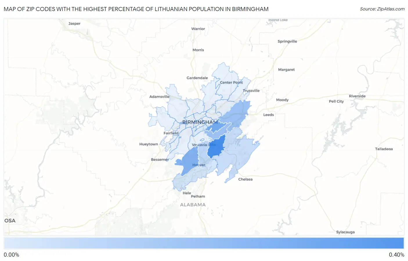 Zip Codes with the Highest Percentage of Lithuanian Population in Birmingham Map