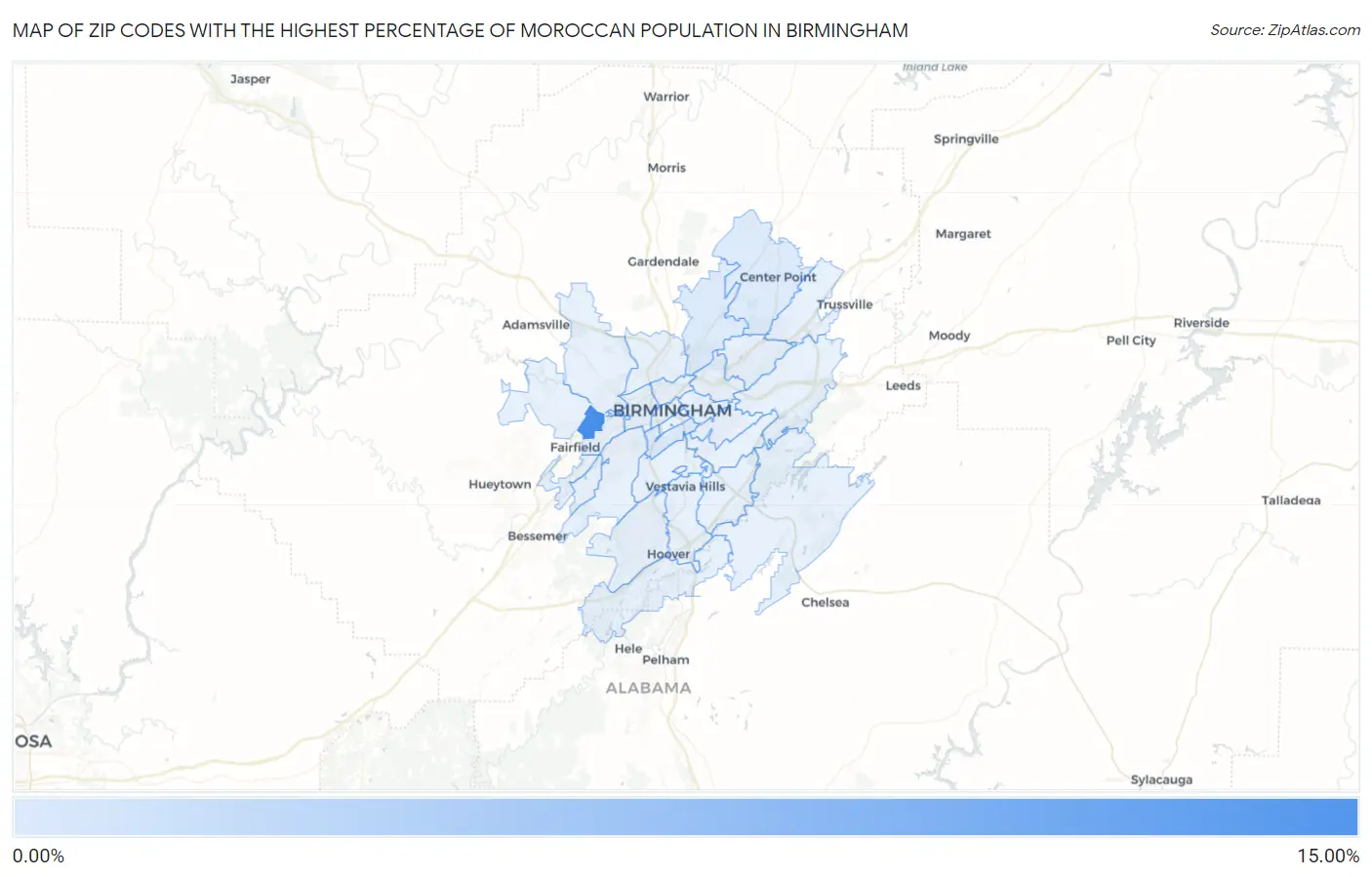 Zip Codes with the Highest Percentage of Moroccan Population in Birmingham Map