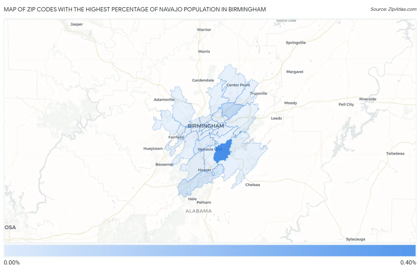 Zip Codes with the Highest Percentage of Navajo Population in Birmingham Map