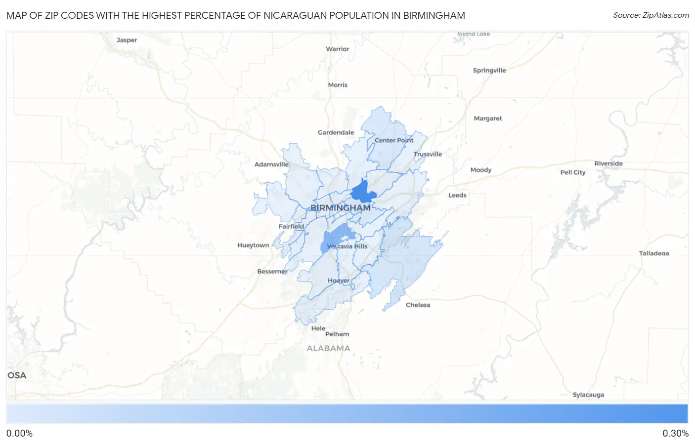 Zip Codes with the Highest Percentage of Nicaraguan Population in Birmingham Map