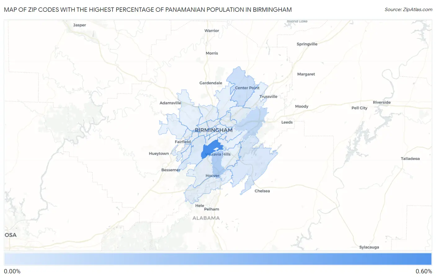 Zip Codes with the Highest Percentage of Panamanian Population in Birmingham Map