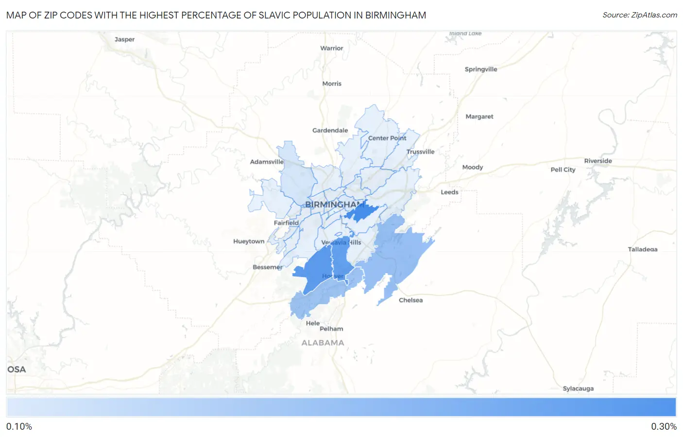Zip Codes with the Highest Percentage of Slavic Population in Birmingham Map