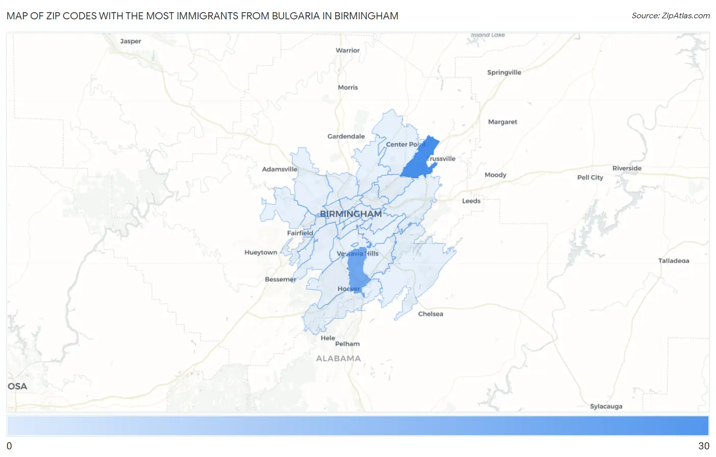 Zip Codes with the Most Immigrants from Bulgaria in Birmingham Map